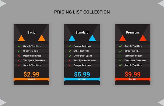 Pricing cards
